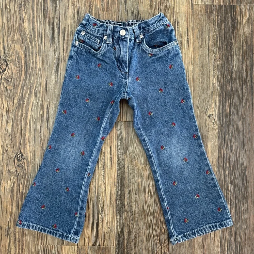 Vtg Y2K 2002 Gymboree Cherry-Embroidered Jeans Kids Size 4 Blue Denim